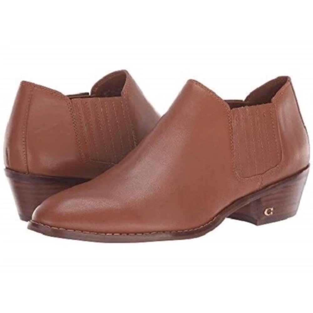 Coach Coh leather Ankle Saddle bootie Boot Brown Slip On Designer Sz 7